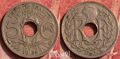 Франция 5 сантимов 1935 года, KM# 875, 367o-036