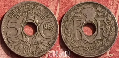 Франция 5 сантимов 1935 года, KM# 875, 367o-056