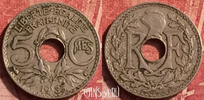 Франция 5 сантимов 1935 года, KM# 875, 367o-064