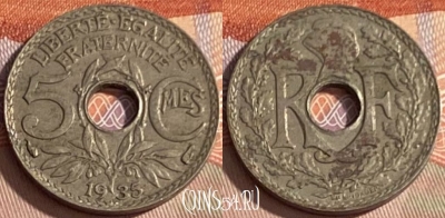 Франция 5 сантимов 1935 года, KM# 875, 368p-119