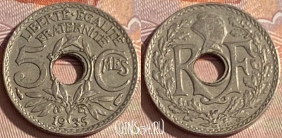 Франция 5 сантимов 1935 года, KM# 875, 383p-083 ♛