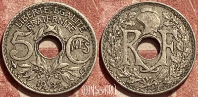 Франция 5 сантимов 1935 года, KM# 875, 385q-060 ♛