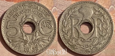 Франция 5 сантимов 1935 года, KM# 875, 396p-031 ♛