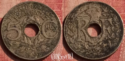 Франция 5 сантимов 1935 года, KM# 875, 405-137