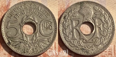 Франция 5 сантимов 1935 года, KM# 875, 498р-125