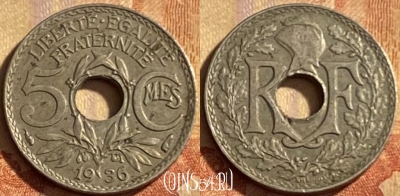 Франция 5 сантимов 1936 года, KM# 875, 207p-090