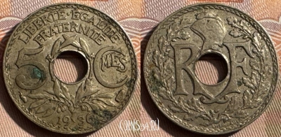 Франция 5 сантимов 1936 года, KM# 875, 339s-078