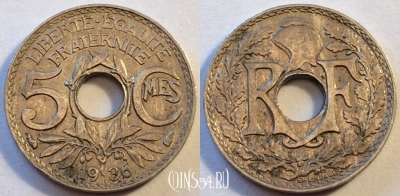 Франция 5 сантимов 1936 года, KM# 875, 082-003b