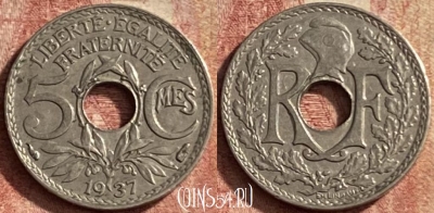 Франция 5 сантимов 1937 года, KM# 875, 145p-138