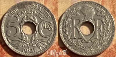 Франция 5 сантимов 1937 года, KM# 875, 206p-092