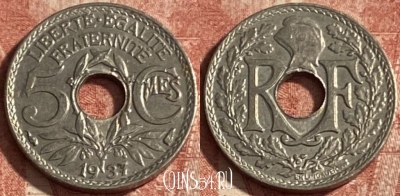 Франция 5 сантимов 1937 года, KM# 875, 256p-007 ♛