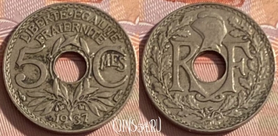 Франция 5 сантимов 1937 года, KM# 875, 343p-069 ♛