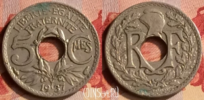 Франция 5 сантимов 1937 года, KM# 875, 402-111