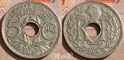 Франция 5 сантимов 1937 года, KM# 875, 486р-127 ♛
