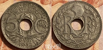 Франция 5 сантимов 1937 года, KM# 875, 493р-027 ♛