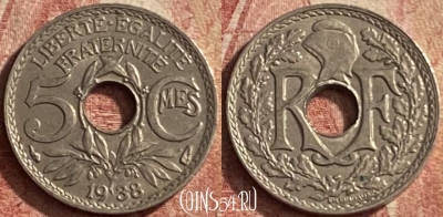 Франция 5 сантимов 1938 года, KM# 875, 146p-085