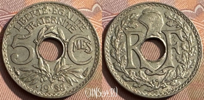 Франция 5 сантимов 1938 года, KM# 875a, 166s-113 ♛