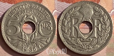 Франция 5 сантимов 1938 года, KM# 875, 364p-123 ♛