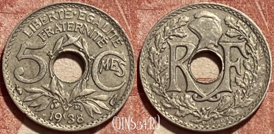 Франция 5 сантимов 1938 года, KM# 875, 461q-168 ♛