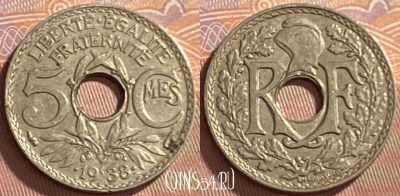 Франция 5 сантимов 1938 года, KM# 875a, 218p-030