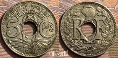 Франция 5 сантимов 1938 года, KM# 875a, 272s-033 ♛