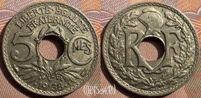 Франция 5 сантимов 1938 года, KM# 875a, 343s-011