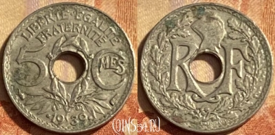 Франция 5 сантимов 1939 года, KM# 875a, 206p-067