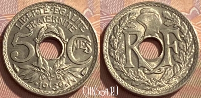 Франция 5 сантимов 1939 года, KM# 875a, 217p-043