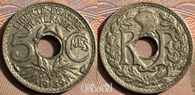 Франция 5 сантимов 1939 года, KM# 875a, 231s-024