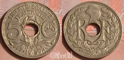 Франция 5 сантимов 1939 года, KM# 875a, 309o-015