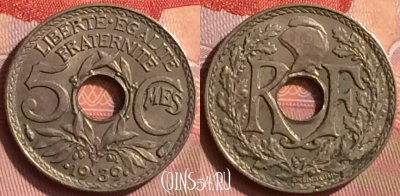 Франция 5 сантимов 1939 года, KM# 875a, 394o-027 ♛
