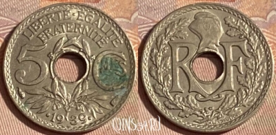 Франция 5 сантимов 1939 года, KM# 875a, 398p-009 ♛
