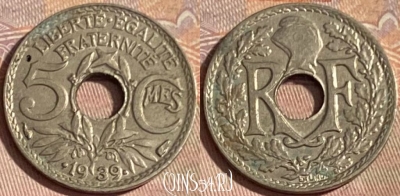 Франция 5 сантимов 1939 года, KM# 875a, 399p-013 ♛