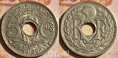 Франция 5 сантимов 1939 года, KM# 875a, 491р-019