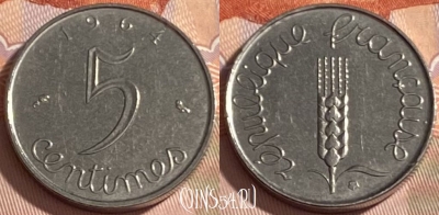 Франция 5 сантимов 1964 года, KM# 927, 383r-120 ♛