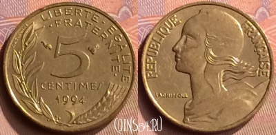 Франция 5 сантимов 1994 года, KM# 933, 418-033