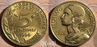 Франция 5 сантимов 1998 года, KM# 933, 245s-035 ♛