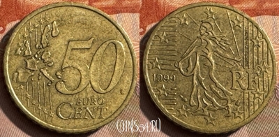 Франция 50 евроцентов 1999 года, KM# 1287, 467s-593