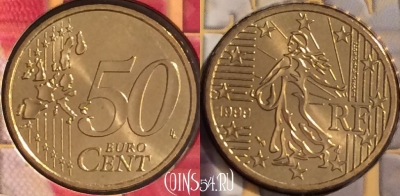 Франция 50 евроцентов 1999 года, KM# 1287, BU, 401n-008 ♛