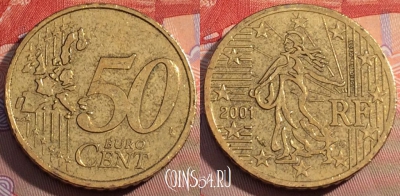 Франция 50 евроцентов 2001 года, KM# 1287, 105c-053