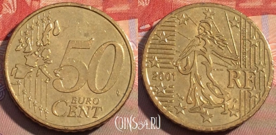 Франция 50 евроцентов 2001 года, KM# 1287, 107c-012