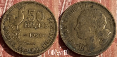 Франция 50 франков 1951 года, KM# 918, 140q-027 ♛