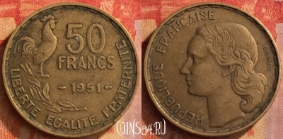 Франция 50 франков 1951 года, KM# 918, 162o-052