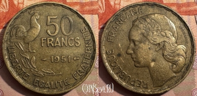 Франция 50 франков 1951 года, KM# 918, 342s-122