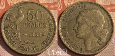 Франция 50 франков 1951 года, KM# 918, 349p-092 ♛