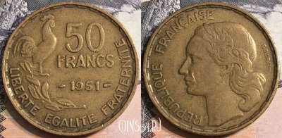 Франция 50 франков 1951 года, KM# 918, a075-007