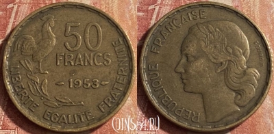 Франция 50 франков 1953 года, KM# 918, 082p-075