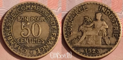 Франция 50 сантимов 1923 года, KM# 884, 308o-027