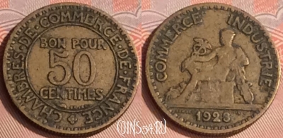 Франция 50 сантимов 1923 года, KM# 884, 315o-101