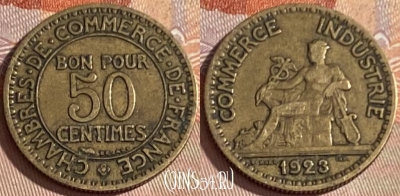 Франция 50 сантимов 1923 года, KM# 884, 385p-008 ♛
